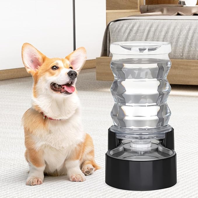 6L Automatic Pet Waterer, 100% BPA Free, Stainless Steel Gravity Feeder, Convenient Drinking Water Dispenser Designed for Dogs and Cats (Black, 6L)