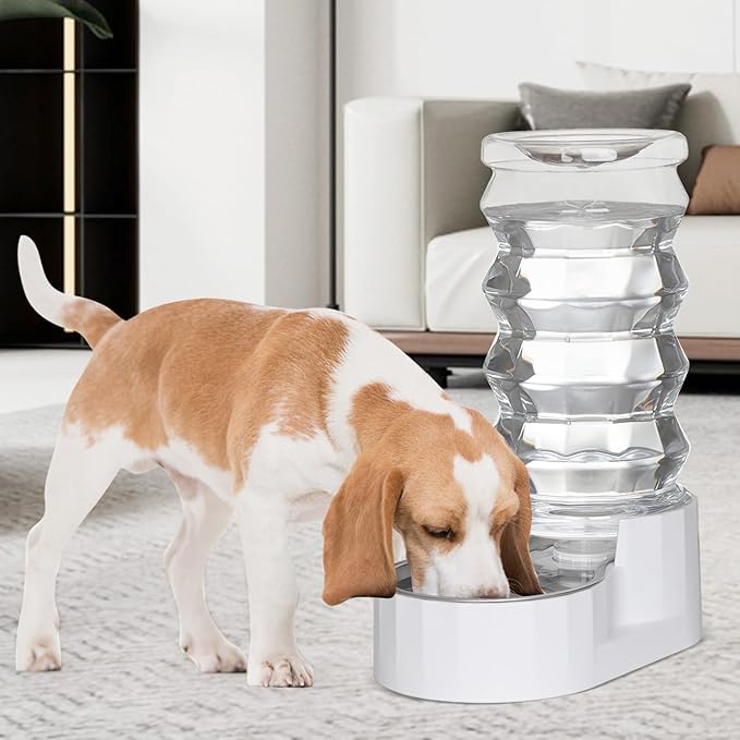 8L Automatic Pet Waterer, 100% BPA Free, Stainless Steel Gravity Feeder, Convenient Drinking Water Dispenser Designed for Dogs and Cats (White, 8L)