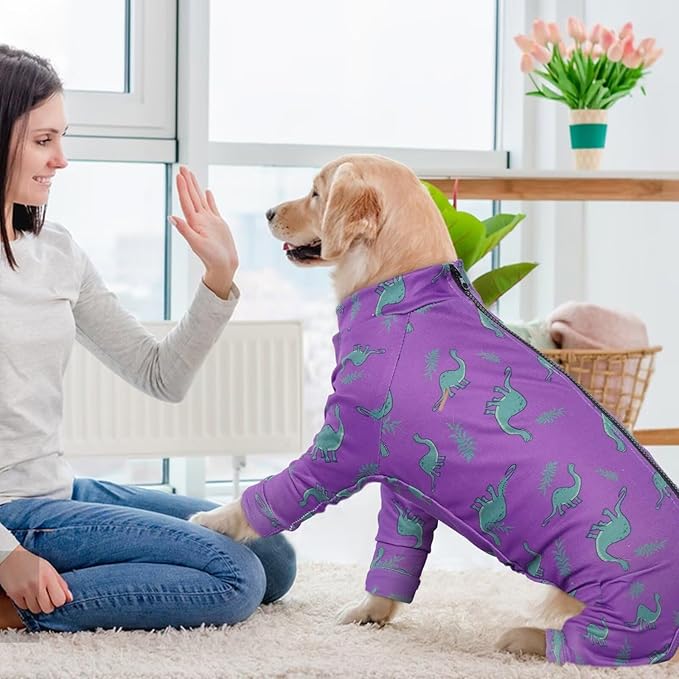 IDOMIK Dog Pajamas,Soft Dog Pjs Clothes with Zipper,Breathble Dog Shirts for Boys Girls,Dog Apparel Shirt Onesie,Dog Recovery Suit for Small Medium Large Dogs,Dog Anxiety Relief Onesies Purple,XL