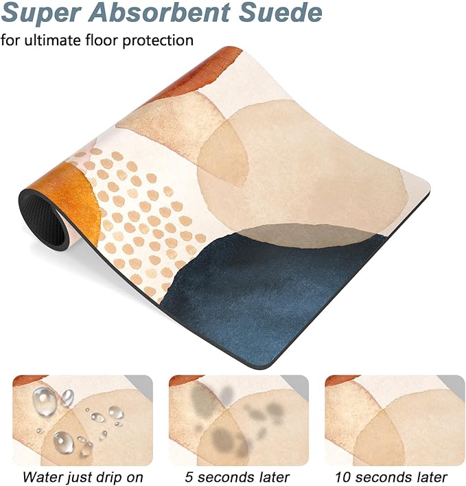 Rnivvi Dog Food Mat, 12" x 19" Absorbent Dog Cat Bowl Mat for Food and Water, 3MM Anti-Slip Rubber Pet Feeding Rug Protect Floors, Puppy Placemat for Feeding & Watering Supplies, Abstract Stones