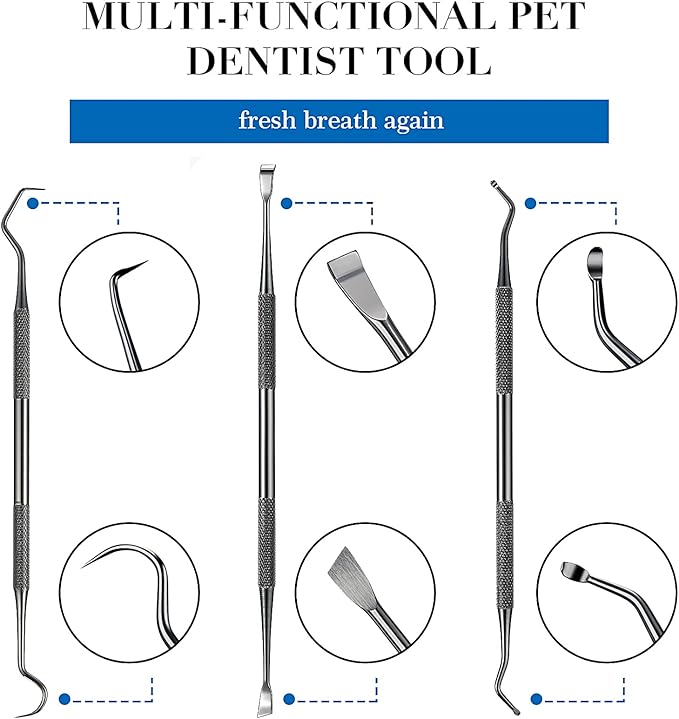 3 Pieces Dog Dental Tooth Scaler and Scraper Stainless Double Headed Tarter Removing Tool Scraper Pet Teeth Cleaning Tools for Dog and Cat
