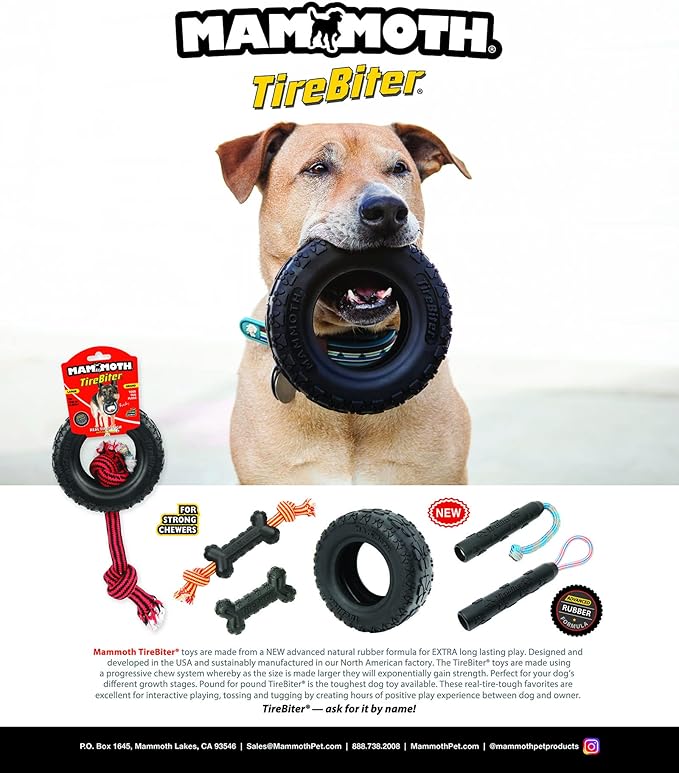 Mammoth TireBiterII – Natural Rubber Dog Toys for Extreme Chewers – Dog Toys for Extra Long Interactive Play – Aggressive Chewer Toys for Medium - Large Dogs - Large 6”