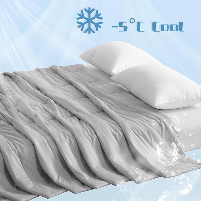 NTBAY Cooling Comforter King - Japanese Double-Sided Cold Tech Fabric Cooling Blanket for Hot Sleepers, Q-Max 0.45, All-Season Lightweight Blanket to Quickly Cool Down, 104x90 Inches, Light Grey