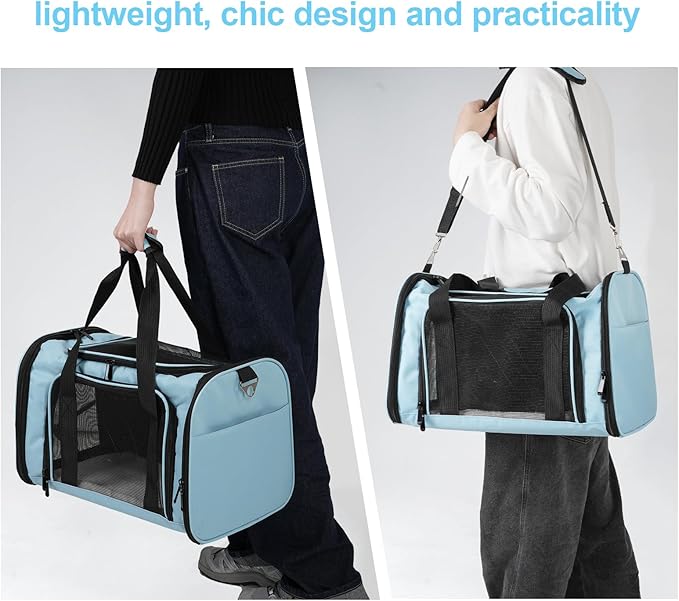 Travel in Style: Portable Pet Carrier for Small Pets up to 15 Lbs- Airline Approved, Collapsible & Comfortable cat/Puppy Soft Sided Bag (Blue)