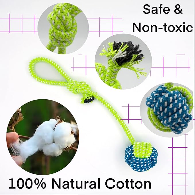 Tug of War Dog Toy Small Breed,Dog Ball with Rope,4-Pack Rope with Ball Attached for Small and Medium Breed 0-80 Pounds,Puppy Interactive Toy