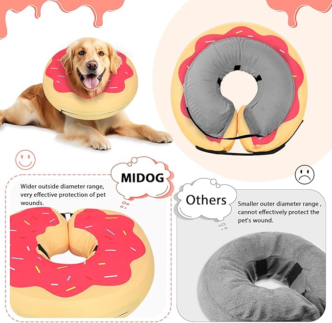 'MIDOG Dog Cones for Large Dogs, Cone for Dogs After Surgery, Soft Protective Recovery Donut Collar for Dogs to Prevent Touching Stitches, Wounds, and Rashes, Does Not Block Vision E-Collar. -Red,M