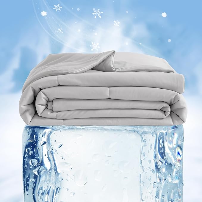 NTBAY Cooling Comforter King - Japanese Double-Sided Cold Tech Fabric Cooling Blanket for Hot Sleepers, Q-Max 0.45, All-Season Lightweight Blanket to Quickly Cool Down, 104x90 Inches, Light Grey