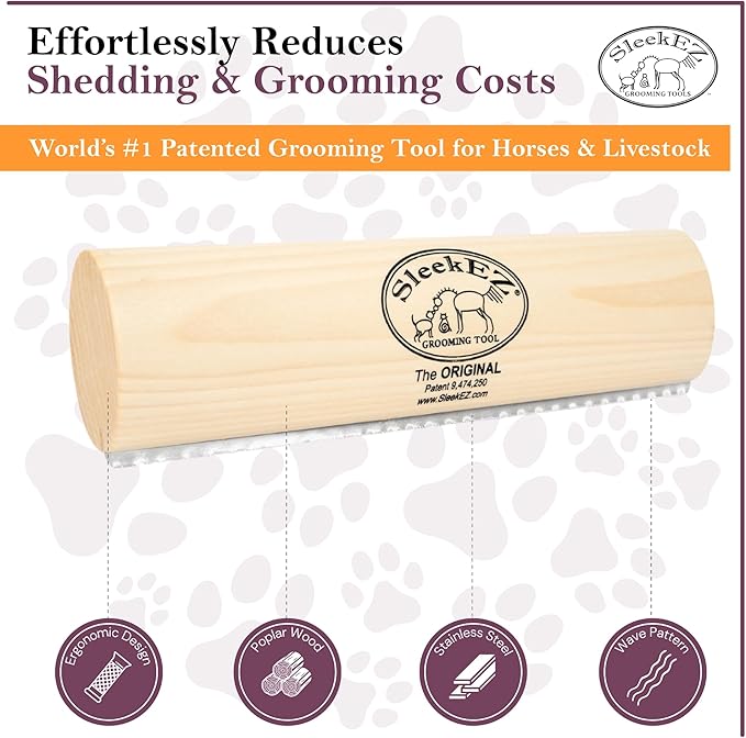 SleekEZ Deshedding Grooming Tool | Horse Brush Deshedder for Horse Grooming Kit | Pet Hair Removal Tool | Curry Comb | Deshedding Brush | Shedding Comb | Works on All Hair Types | Made in USA