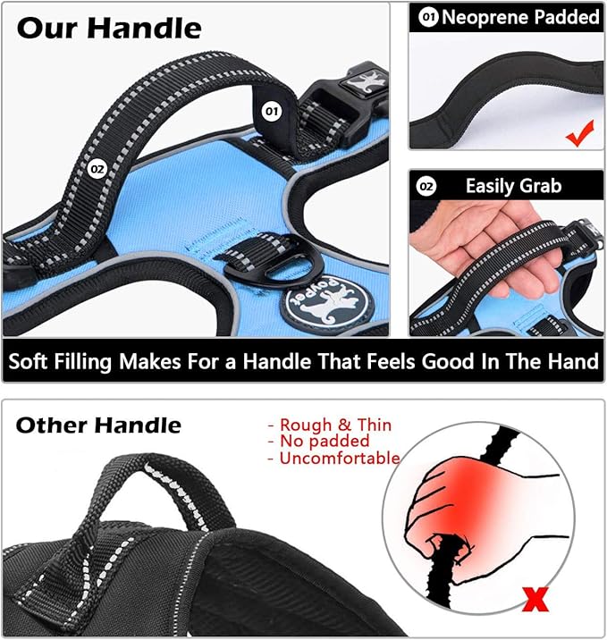 PoyPet No Pull Dog Harness, No Choke Front Clip Dog Reflective Harness, Adjustable Soft Padded Pet Vest with Easy Control Handle for Small to Large Dogs(Light Blue,L)