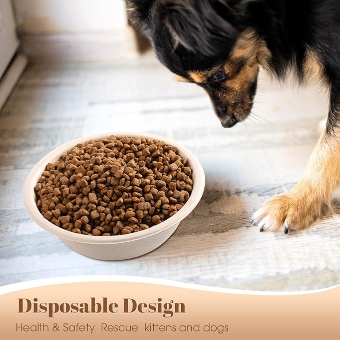 Thenshop 200 Pcs Biodegradable Disposable Pet Bowls Bulk Travel Paper Food Bowls for Small Dogs Puppy Cat Food Dish Safe Container for Outdoor Small Animal Feeding and Watering Supplies(12 oz)