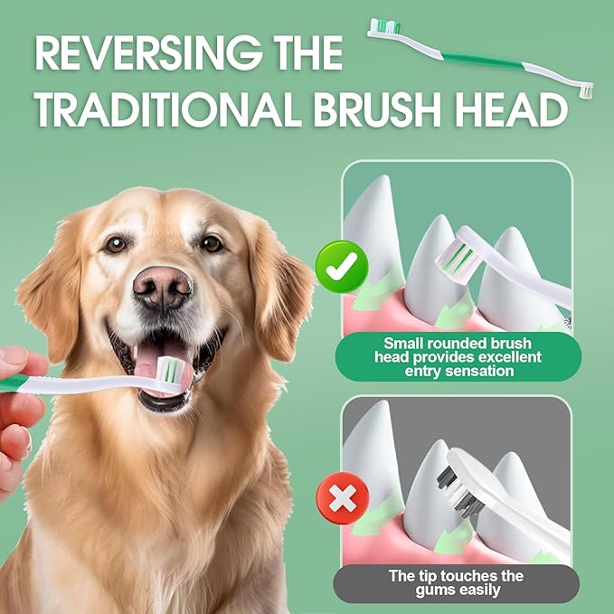 Dog Toothbrush - Dual Head Tooth Brush Newly Upgraded 60° Wavy Brush Head - Surrounds Teeth Like a Cloud for Dental Care and Cleaning - Suitable for Large/Medium and Small Dogs (Small Head End)