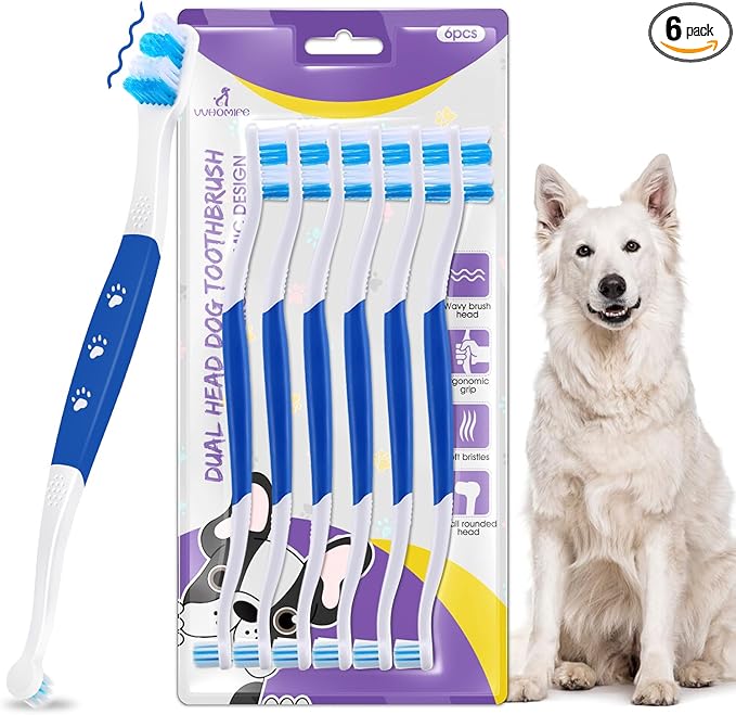 Dog Toothbrush - Dual Head Tooth Brush Newly Upgraded 60° Wavy Brush Head - Surrounds Teeth Like a Cloud for Dental Care and Cleaning - Suitable for Large/Medium and Small Dogs (Small Head End)