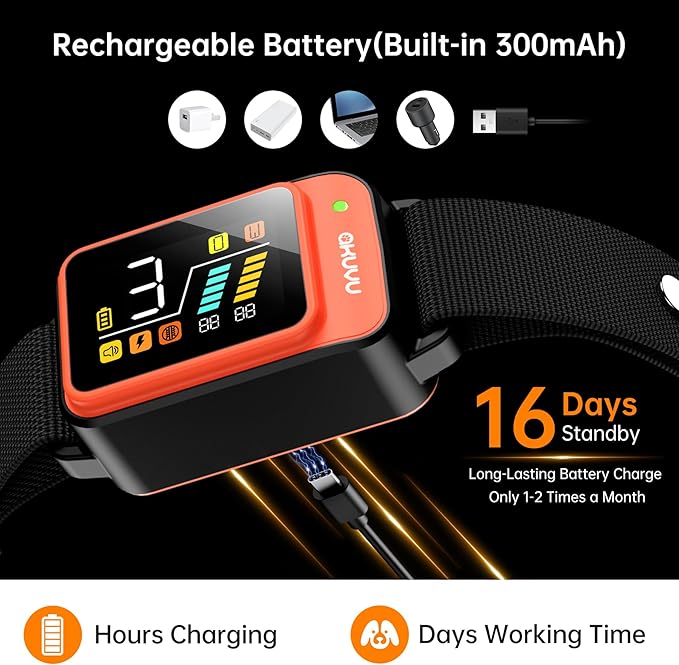 Dog Bark Collar-Rechargeable Smart Barking Collar- Anti Bark Training Collar with Adjustable Sensitivity Beep Vibration Shock- Bark Shock Collar for Small Large Medium Dogs