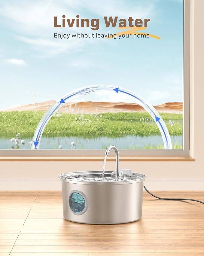 Cat Water Fountain Stainless Steel: Cat Fountain for Drinking - 108oz/3.2L Pet Water Fountain for Cats Indoor - Quiet Water Fountain for Cats - Faucet Pet Fountain - Contains 8 Filters + 8 Sponges
