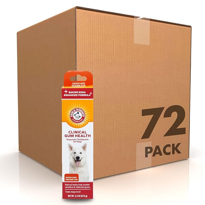 Arm & Hammer for Pets Clinical Care Enzymatic Toothpaste for Dogs Soothes Inflamed Gums Dog Toothpaste is Safe for All Dogs and Puppies, Chicken Flavor, 2.5 Ounces - 72 Pack (Pack of 72)