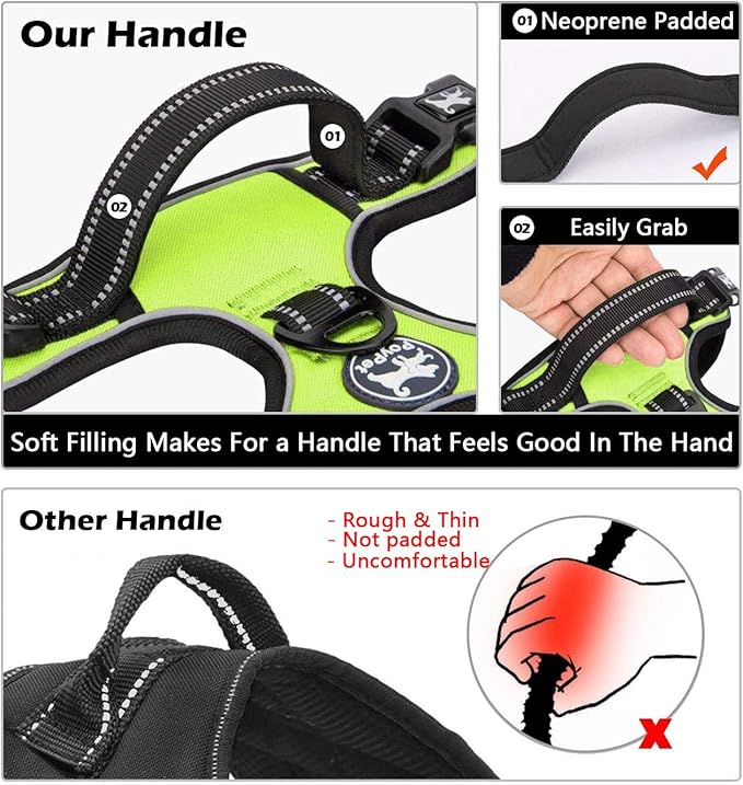 PoyPet No Pull Dog Harness, No Choke Front Clip Dog Reflective Harness, Adjustable Soft Padded Pet Vest with Easy Control Handle for Small to Large Dogs(Green,M)