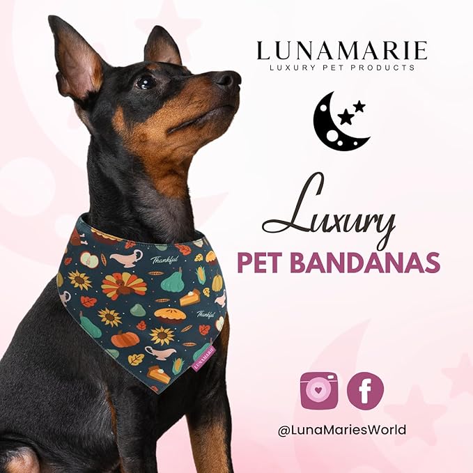 Luxury Pet Birthday Bandanas -Premium & Silky Poly Fabric | 100% Handmade | Custom Shape Dual Layered (Thanksgiving, Medium)