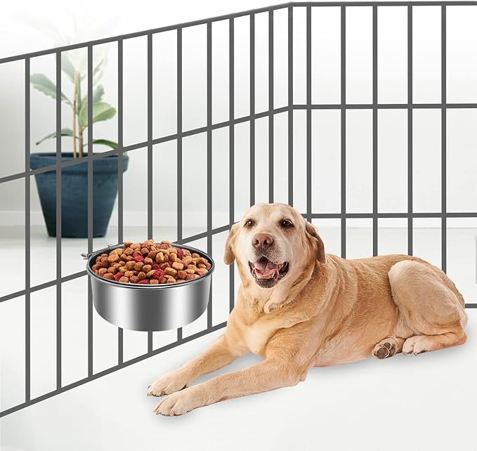 Pet Food Water Bowl with Clamp Holder Stainless Steel Coop Cup Hanging Feeder for Dog Bird Parrot Cat Rabbit (XL)