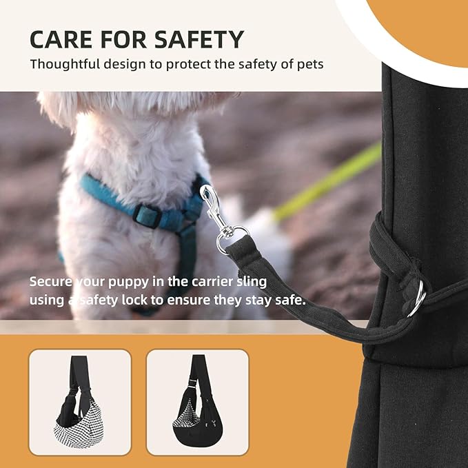 Adjustable Dog Carrier Sling - Hand-Free Dog Carriers for Small Dogs and Cats, Puppy Sling Carrier with Zipper Purse Pocket, Travel Safety Harness, Puppy Essentials (Black)