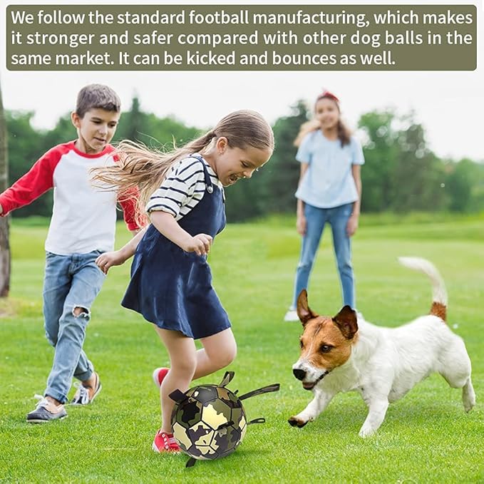 QDAN Dog Toys Soccer Ball, Interactive Toys for Tug of War, Dog Water Toy, Durable Dog Balls for Medium Large Dogs, Camouflage(8 inch)