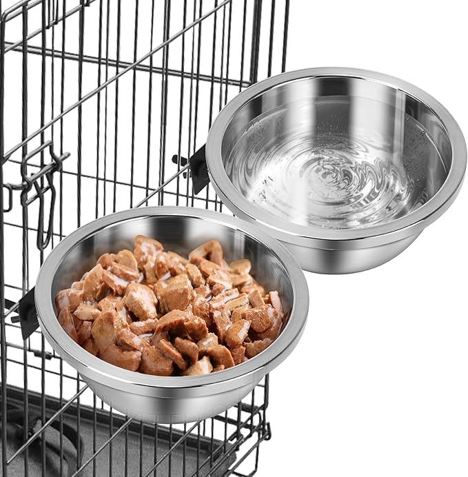 Crate Bowls for Large Dogs, ShineMe Heavy Duty Hanging Dog Bowls for Kennel Cage Crates, No Spill Stainless Steel Dog Crate Water Bowl or Large and Medium Dogs, 56oz, Set of 2