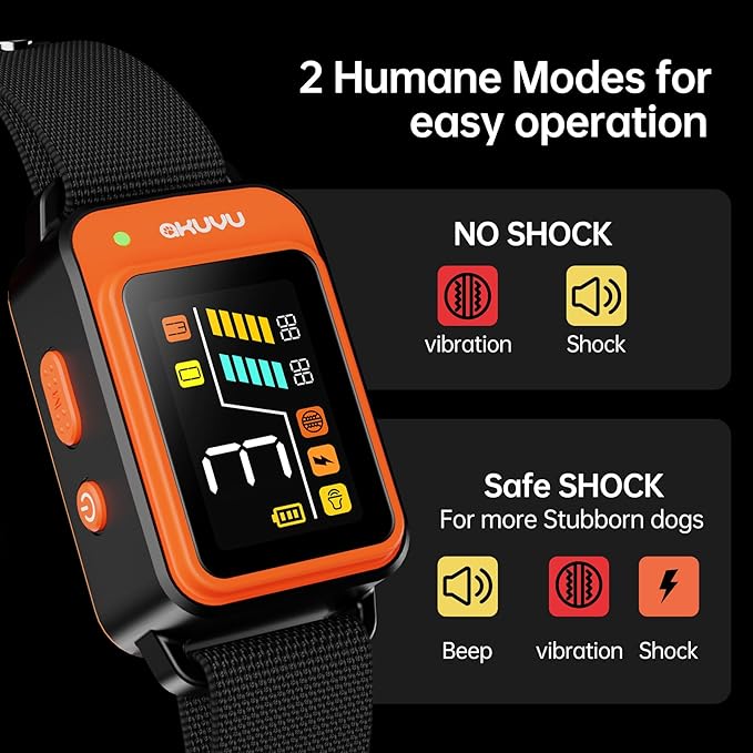 Dog Bark Collar-Rechargeable Smart Barking Collar- Anti Bark Training Collar with Adjustable Sensitivity Beep Vibration Shock- Bark Shock Collar for Small Large Medium Dogs