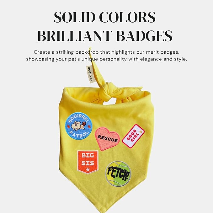 Premium Solid Yellow Dog Bandana, Luxury Soft Cotton Adjustable Triangle Scarf for Medium Dogs, Comfortable, Stylish, and Customizable for All Seasons, Dog Accessories