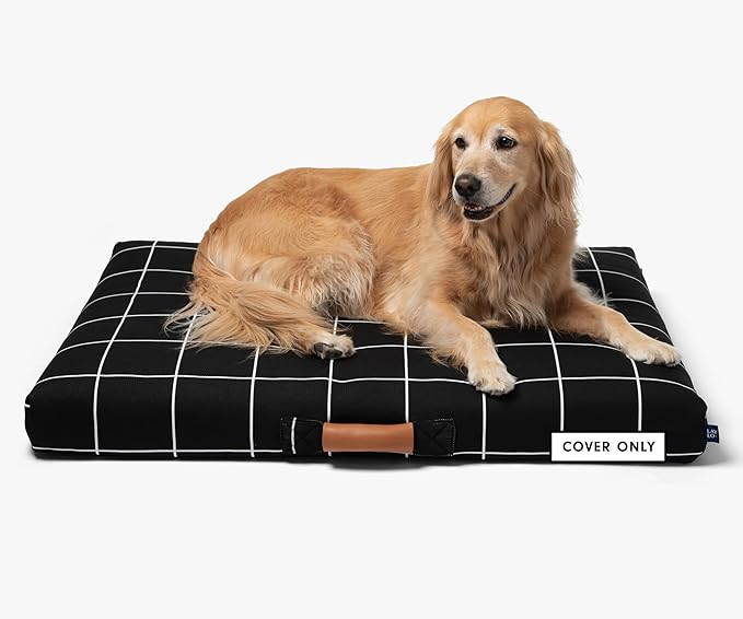 LAY LO Pets Dog Bed Cover, Small, Black Grid, Washable & Durable Replacement, DIY Eco-Friendly, Non-Slip Base