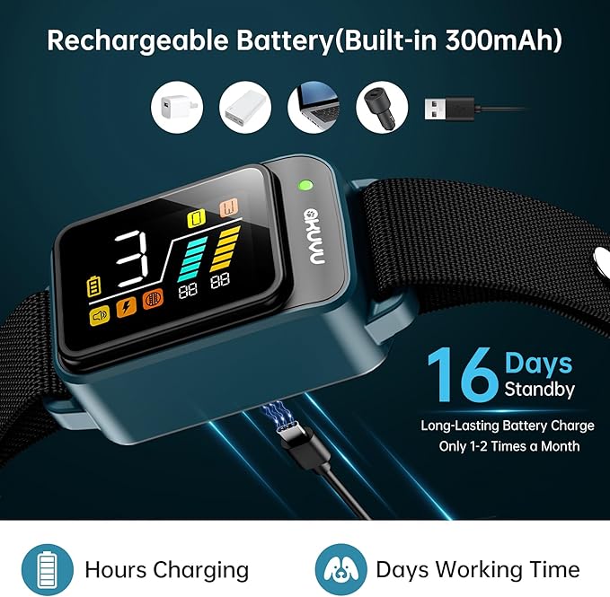 Bark Collar-Rechargeable Smart Barking Collar- Anti Bark Training Collar with Adjustable Sensitivity Beep Vibration Shock- Bark Shock Collar for Small Large Medium Dogs