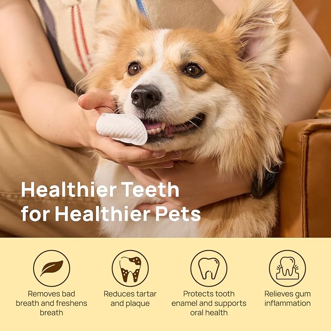 HICC PET Teeth Cleaning Wipes for Dogs & Cats, Remove Bad Breath by Removing Plaque and Tartar Buildup, Disposable Dog Finger Toothbrush Gentle Pet Dental Care Wipes, Dog Tooth Brushing Kit
