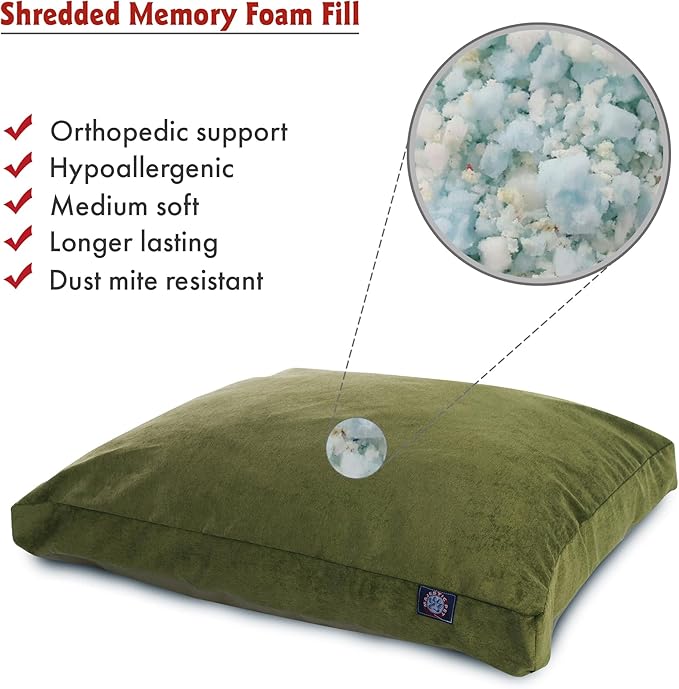 Majestic Pet Shredded Memory Foam Dog Bed Large with Removable Washable Cover – Rectangle Orthopedic Dog Bed–Durable Dog Crate Bed-Flat Dog Bed for Senior Dogs - (44x36) L - Villa - Fern