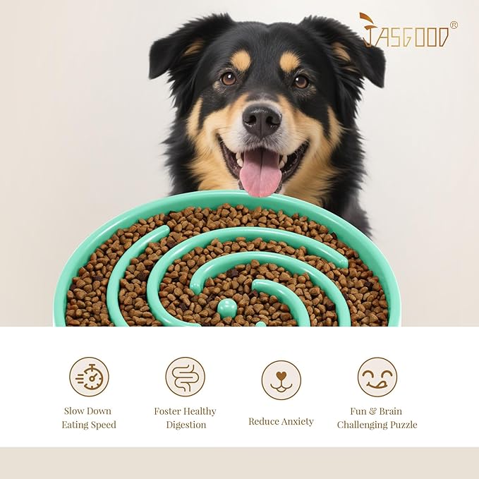 JASGOOD Slow Feeder Dogs Bowl for Medium Dogs,Anti-Gulping Pet Slower Food Feeding Bowls Stop Bloat,Preventing Choking Healthy Design Dogs Bowl, O-pea green