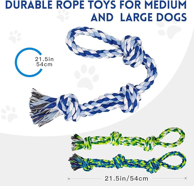 Dog Rope Toys for Large and Medium Aggressive Chewers, 3 Pack Heavy Duty Rope Toy for Large Breed, Indestructible Chew Toys, Tug of War Dog Toy, 100% Cotton Teeth Cleaning