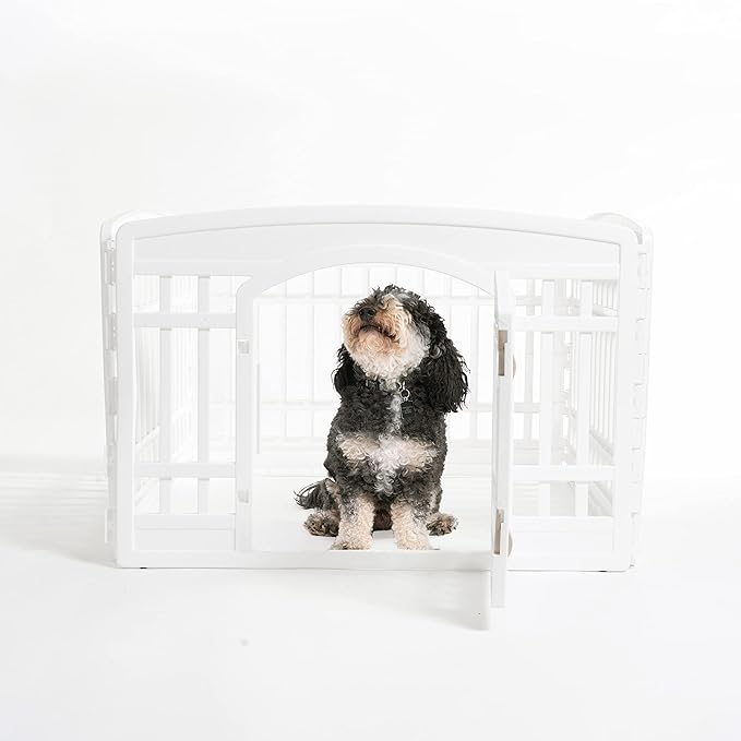 IRIS USA 24" 4-Panel Pet Dog Puppy Playpen with Door, for Puppies and Small Dogs, Keep Pets Secure, Easy Assemble, Fold It Down, Easy Storing, Customizable, White