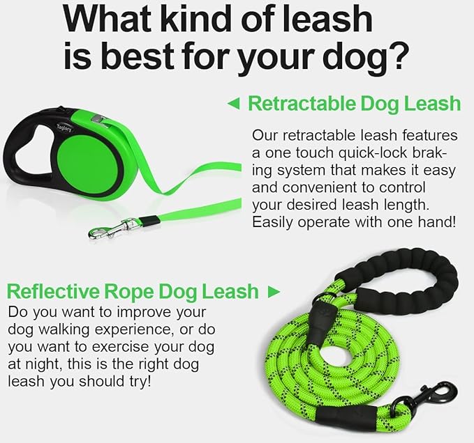 Taglory Retractable Dog Leash, 16ft No Tangle Leash Retractable for Small Medium Dogs Up to 44 lbs, One-Handed Brake, Pause, Lock, Green