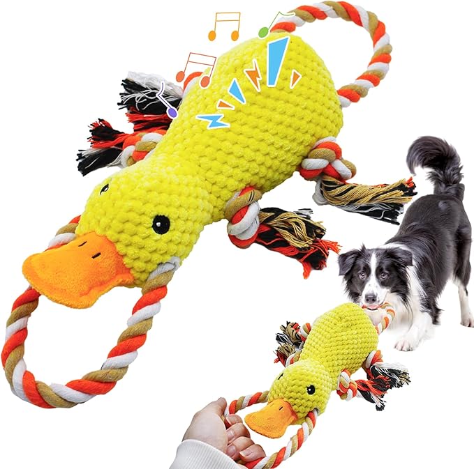 Tug of War Dog Toy, Squeaky Dog Toys for Aggressive Chewers, Interactive Duck Puppy Toys to Keep Them Busy