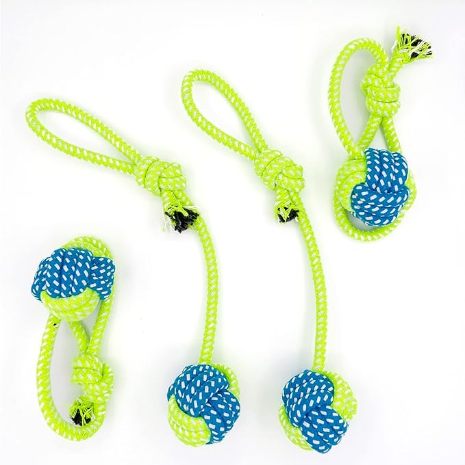 Tug of War Dog Toy Small Breed,Dog Ball with Rope,4-Pack Rope with Ball Attached for Small and Medium Breed 0-80 Pounds,Puppy Interactive Toy