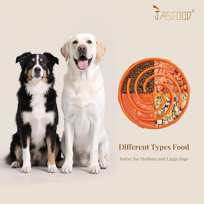 JASGOOD Slow Feeder Dog Bowl - Anti-Gulping, Prevents Bloat & Choking, Healthy Design for Large & Medium Dogs