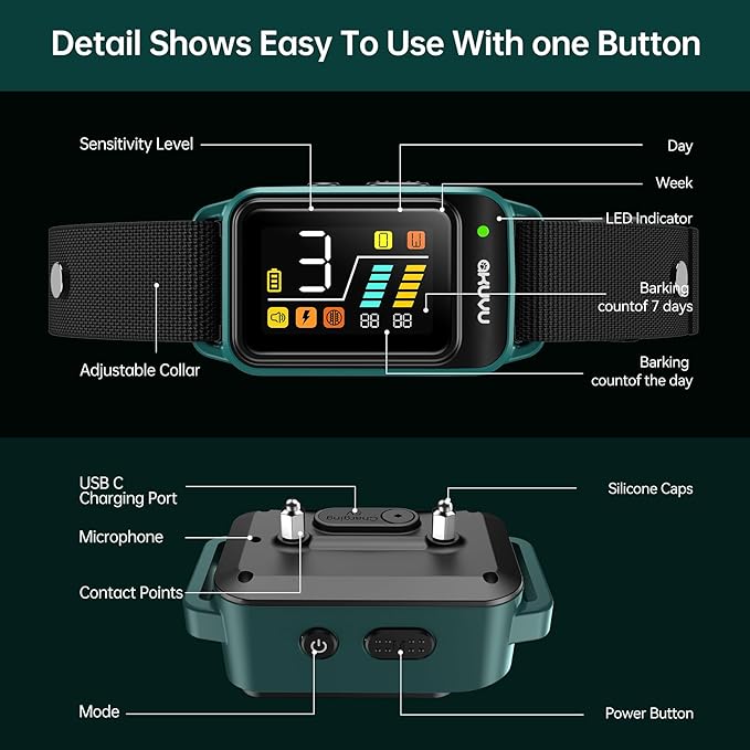 Bark Collar-Rechargeable Smart Barking Collar- Anti Bark Training Collar with Adjustable Sensitivity Beep Vibration Shock- Bark Shock Collar for Small Large Medium Dogs