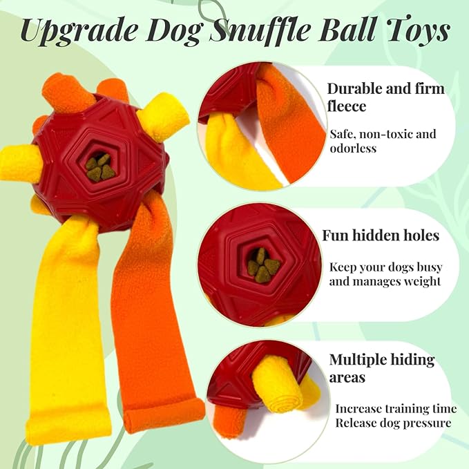 Snuffle Ball for Dog Toys Unbreakable Upgrade Ball Interactive Toy Foraging Snuffle Mat Puppy Treat Dispenser Slow Feeder Dog Puzzle Toys for Small, Medium, Large Pets (OrangeRed)