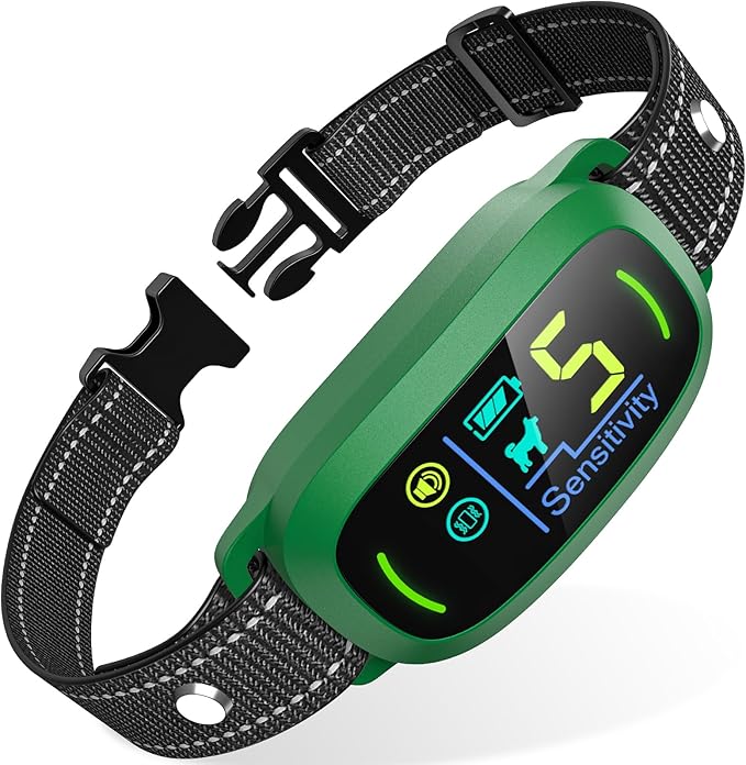 Bark Collar, Rechargeable Dog Bark Collar with 5 Adjustable Sensitivity and Intensity Beep Vibration, Anti Barking Collar for Small Medium Large Breed Dogs (Green)