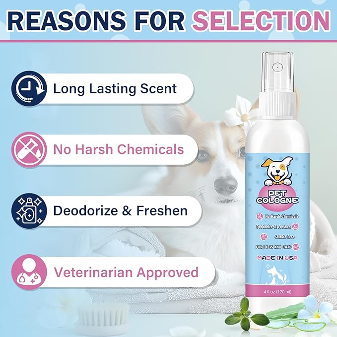 Dog Perfume Dog Cologne Spray Deodorizer Long Lasting Pet Deodorizing Fragrance Spray for Dogs and Cat Odor Body on Smell Good Puppy Freshener Baby Powder Dog Grooming Conditioner Spray After Bath