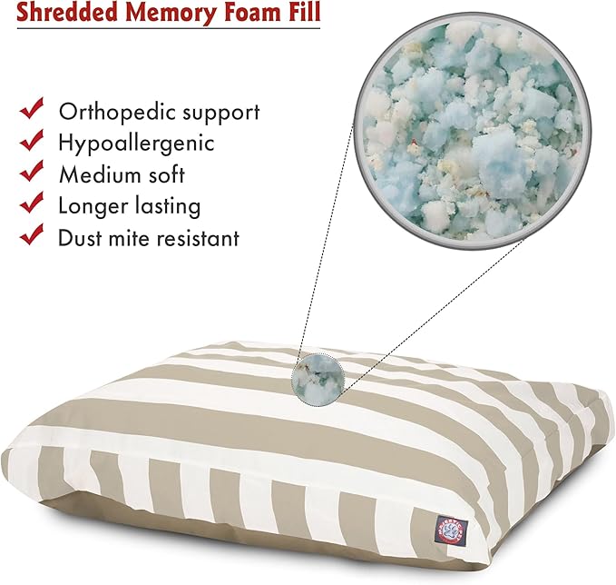 Majestic Pet Shredded Memory Foam Dog Bed Medium with Removable Washable Cover – Rectangle Orthopedic Dog Bed–Durable Dog Crate Bed-Flat Dog Bed for Senior Dogs - (35x29) M - Villa - Azure