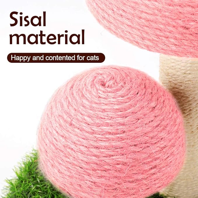 Cat Scratching Post, Mushroom Claw Scratching Post for Kitty, Natural Sisal Cat Scratchers Pole, 15x12 Inch Cat Interactive Toys (Pink)