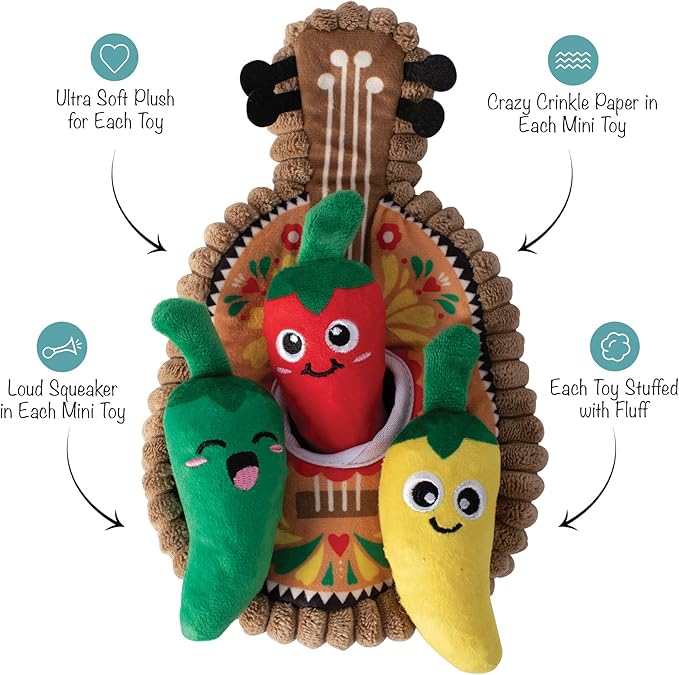 Fringe Studio Plush Dog Toy Set, Interactive Hide and Seek Play, Fiesta Till You Siesta, Pet Shop Collection (289226)
