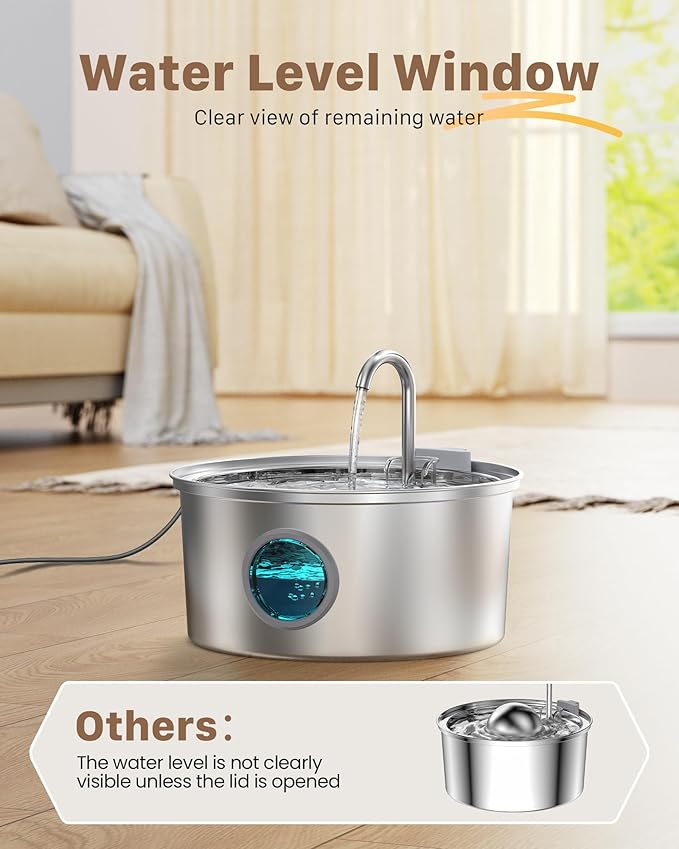 Cat Water Fountain Stainless Steel: Cat Fountain for Drinking - 108oz/3.2L Pet Water Fountain for Cats Indoor - Quiet Water Fountain for Cats - Faucet Pet Fountain - Contains 8 Filters + 8 Sponges
