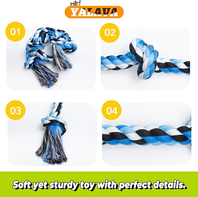 Large Dog Rope Toy for Aggressive Chewers, 3 Feet 5 Knots Heavy Duty Chew Toys for Teeth Cleaning, Cotton Rope Dog Tug Toy