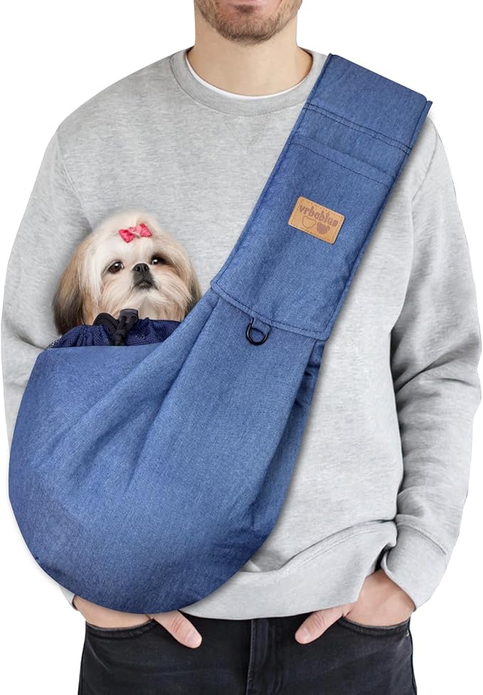 Dog Sling Carrier for Small Dogs, Soft Adjustable Wide Strap Pet Dog Bag with Safe Mouth, Hand Free Front Carrying Puppy Cat Dog Kangaroo Pouch Carrier for Traveling