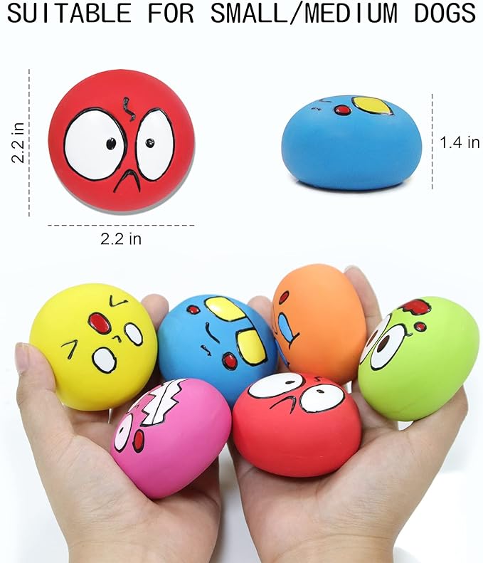 Latex Dog Squeaky Toys Balls for Teething Puppies, Small, Medium Dogs, 6 Pcs Bouncy Cute Face Pet Dog Toys