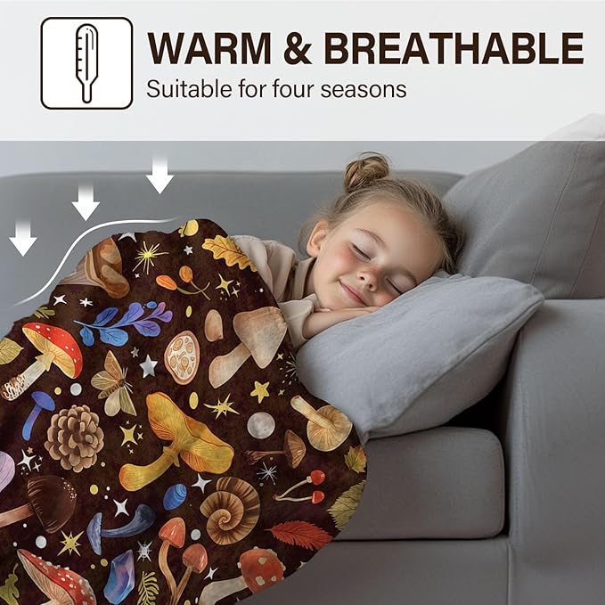 Mushroom Blanket Gifts for Women, Funny Mushroom Gifts, Mushrooms Throw Blanket for Sofa Couch, Ideal Mushrooms Themed Gift, 60"x50"